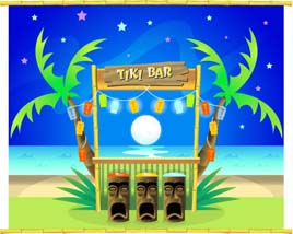 Tiki bar at night - complete with palm trees and patio lights