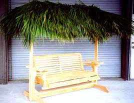 A porch swing with a bit of tiki flair